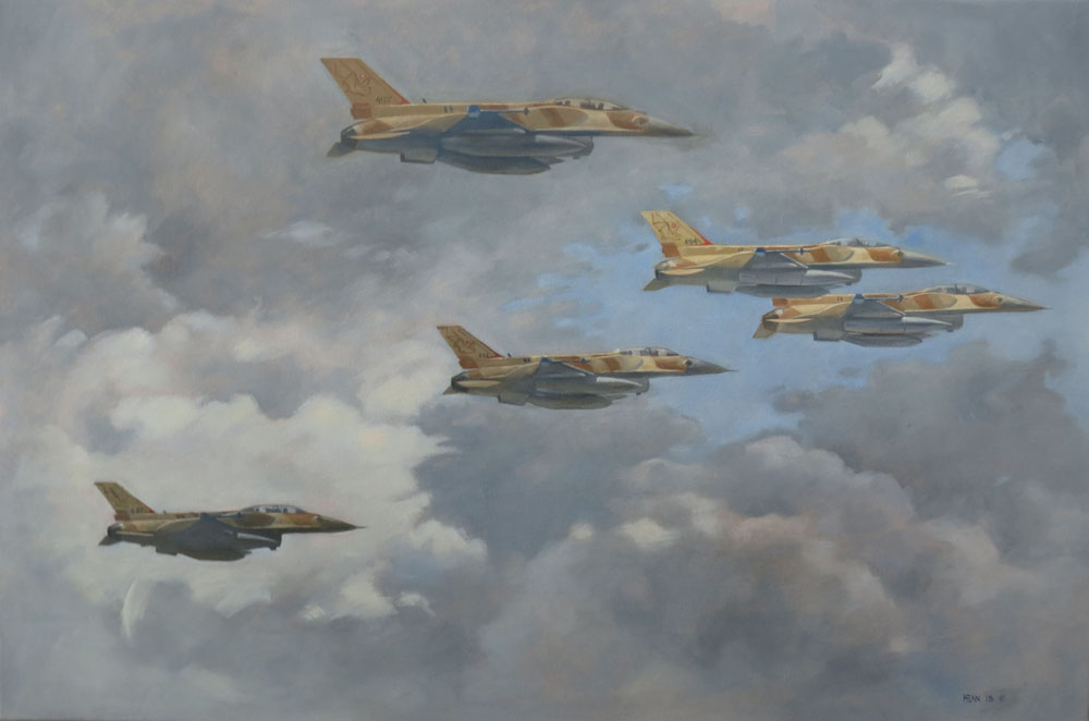 F16 fighters oil painting Mark Henn Bats over Galilee